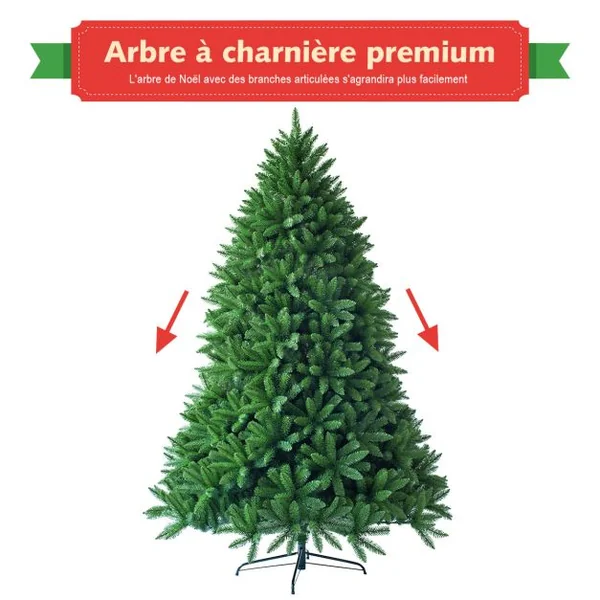 Sapin de Noël Artificiel 150/180/225CM 600/1250/1968 Branches Matériel PVC Arbre de Noël avec Socle en Métal Décoration de Noël