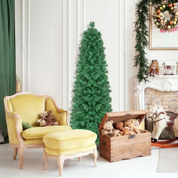 Sapin de Noël Artificiel 150 avec Fibre Optique Sapin Pré-Éclairé avec 361 Branches Support en Métal Pliable pour La Maison