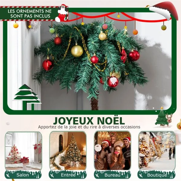 Sapin de Noël Artificiel 150 cm Forme de Cocotier Tropical Illuminé 150 Lumières Blanches Chaudes en PVC Support en Métal