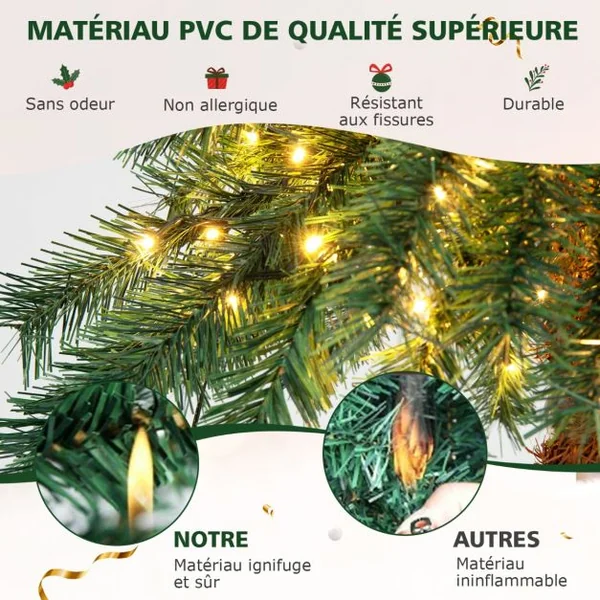 Sapin de Noël Artificiel 150 cm Forme de Cocotier Tropical Illuminé 150 Lumières Blanches Chaudes en PVC Support en Métal