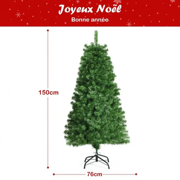 Sapin de Noël Artificiel 150cm en Fibre Optique Brillantes en Epicéa 449 Embouts de Branche en PVC avec Support Pliable