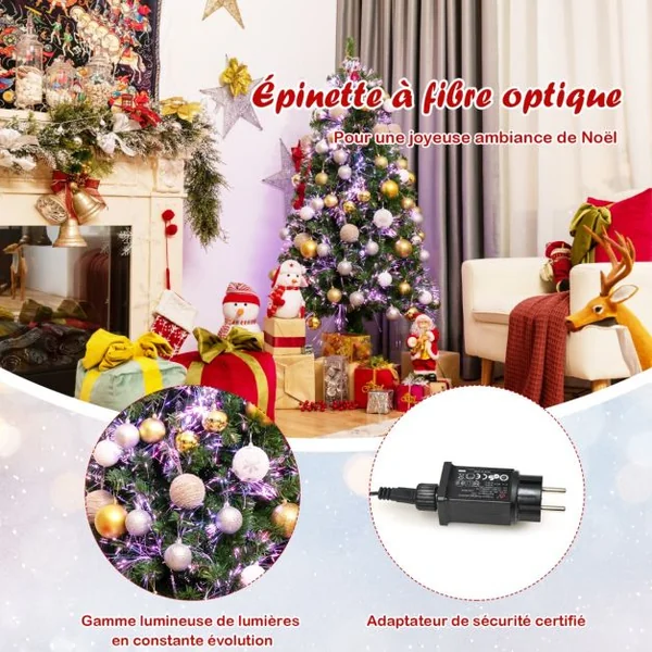 Sapin de Noël Artificiel 150cm en Fibre Optique Brillantes en Epicéa 449 Embouts de Branche en PVC avec Support Pliable