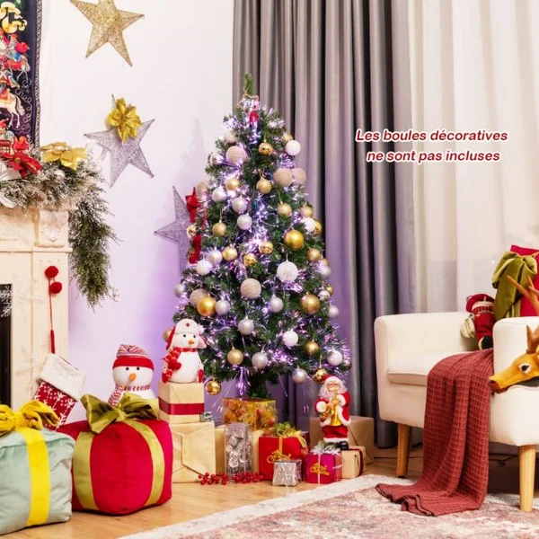 Sapin de Noël Artificiel 150cm en Fibre Optique Brillantes en Epicéa 449 Embouts de Branche en PVC avec Support Pliable