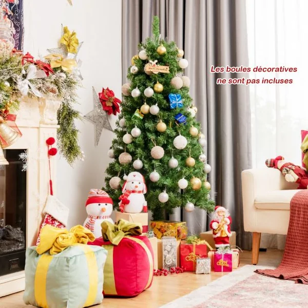 Sapin de Noël Artificiel 150cm en Fibre Optique Brillantes en Epicéa 449 Embouts de Branche en PVC avec Support Pliable