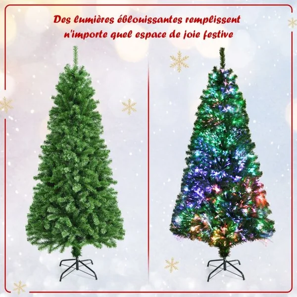 Sapin de Noël Artificiel 150cm en Fibre Optique Brillantes en Epicéa 449 Embouts de Branche en PVC avec Support Pliable
