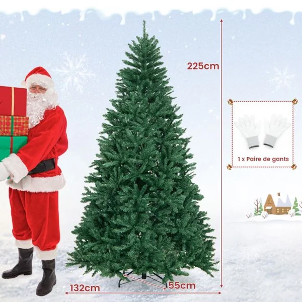 Sapin De Noël Artificiel 180 cm/225 cm/270 cm 1355/2254/3594 Branches En Pvc Support En Métal Pliable à Charnières Installation Rapide Vert S/M/L