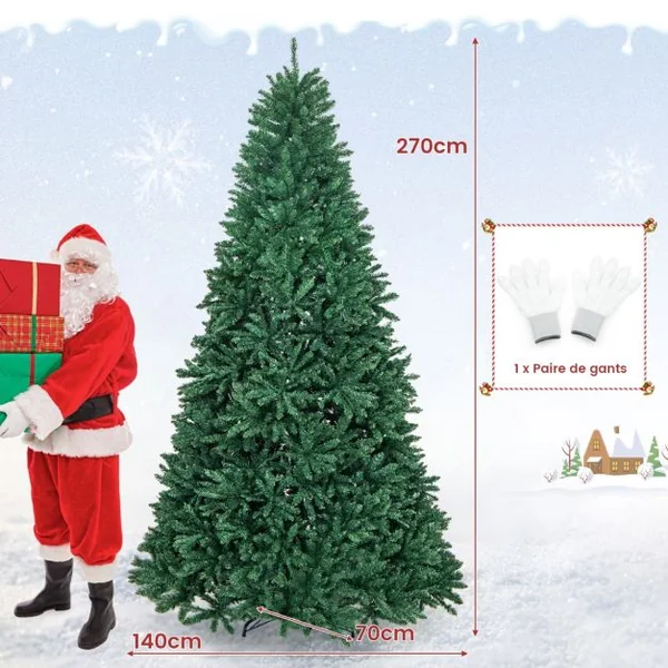 Sapin De Noël Artificiel 180 cm/225 cm/270 cm 1355/2254/3594 Branches En Pvc Support En Métal Pliable à Charnières Installation Rapide Vert S/M/L