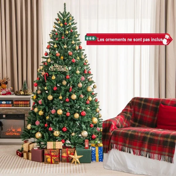 Sapin De Noël Artificiel 180 cm/225 cm/270 cm 1355/2254/3594 Branches En Pvc Support En Métal Pliable à Charnières Installation Rapide Vert S/M/L