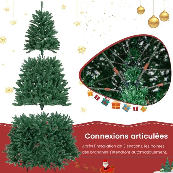 Sapin De Noël Artificiel 180 cm/225 cm/270 cm 1355/2254/3594 Branches En Pvc Support En Métal Pliable à Charnières Installation Rapide Vert S/M/L