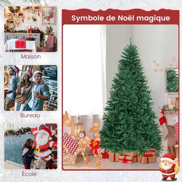 Sapin De Noël Artificiel 180 cm/225 cm/270 cm 1355/2254/3594 Branches En Pvc Support En Métal Pliable à Charnières Installation Rapide Vert S/M/L