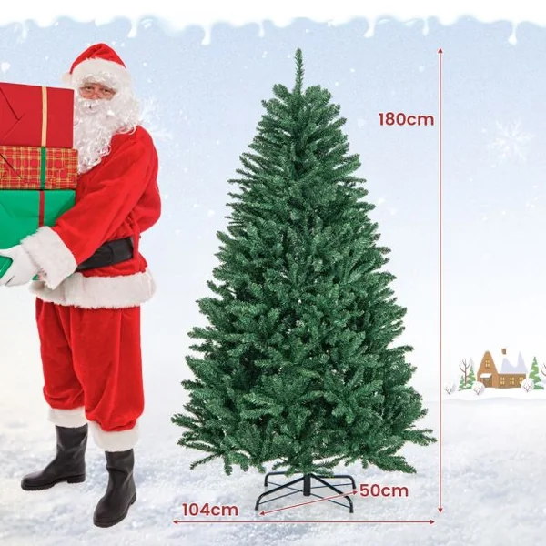 Sapin De Noël Artificiel 180 cm/225 cm/270 cm 1355/2254/3594 Branches En Pvc Support En Métal Pliable à Charnières Installation Rapide Vert S/M/L