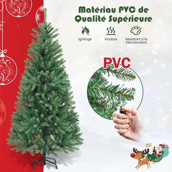 Sapin de Noël Artificiel 180 cm Automatique Feuilles Colorées en Epicéa 825 Pointes de Branches Embouts en PVC Articulées