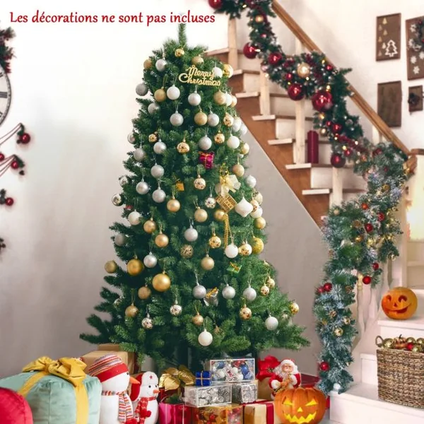 Sapin de Noël Artificiel 180 Cm avec 1130 Rameaux Denses Support Métallique Pliable Sapin De Noël à Charnières 3 Sections