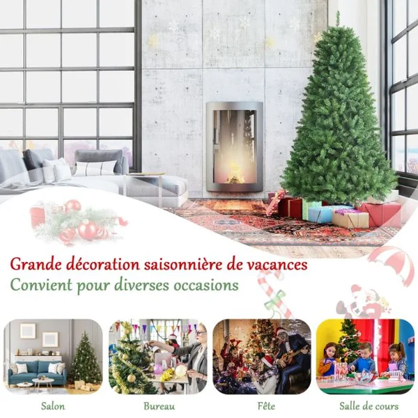 Sapin de Noël Artificiel 180 Cm avec 1130 Rameaux Denses Support Métallique Pliable Sapin De Noël à Charnières 3 Sections