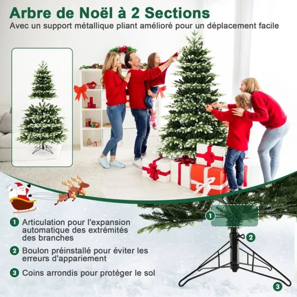 Sapin de Noël Artificiel 180CM 1801 Branches 350 Ampoules Led Blanc Chaud Et Froid à Charnière Connecteur d'Alimentation Rapide 3 Modes d'Éclairage