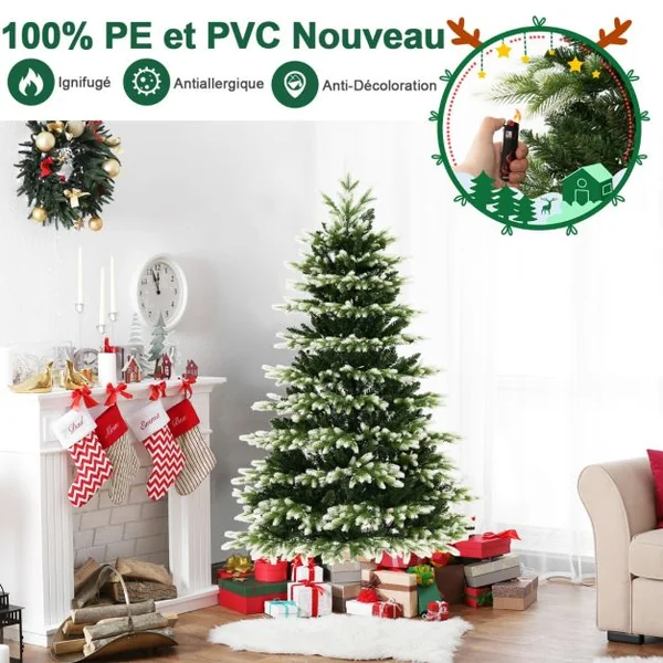 Sapin de Noël Artificiel 180CM 1801 Branches 350 Ampoules Led Blanc Chaud Et Froid à Charnière Connecteur d'Alimentation Rapide 3 Modes d'Éclairage