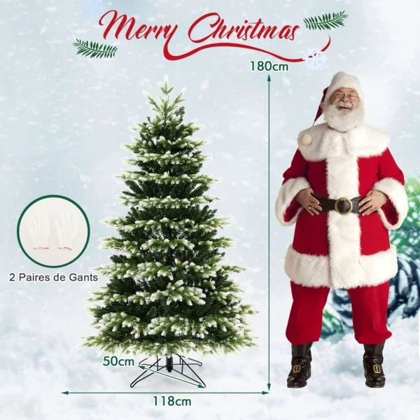 Sapin de Noël Artificiel 180CM 1801 Branches 350 Ampoules Led Blanc Chaud Et Froid à Charnière Connecteur d'Alimentation Rapide 3 Modes d'Éclairage