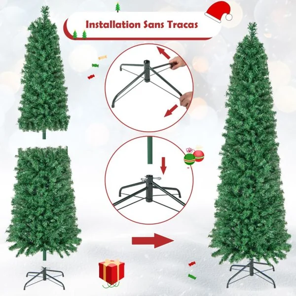 Sapin de Noël Artificiel 180CM avec 517 Branches Support en Métal
