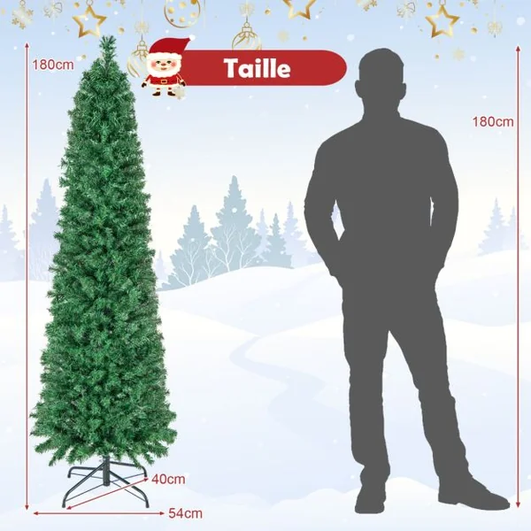 Sapin de Noël Artificiel 180CM avec 517 Branches Support en Métal