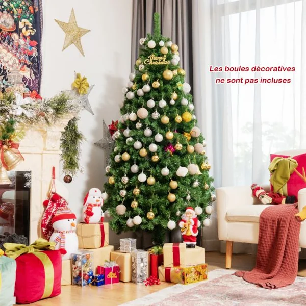 Sapin de Noël Artificiel 180cm en Fibre Optique Brillantes en Epicéa 617 Embouts de Branche en PVC avec Support Pliable