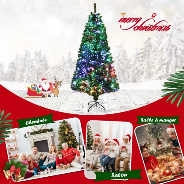 Sapin de Noël Artificiel 180cm en Fibre Optique Brillantes en Epicéa 617 Embouts de Branche en PVC avec Support Pliable
