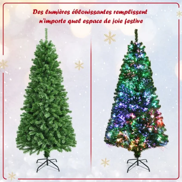 Sapin de Noël Artificiel 180cm en Fibre Optique Brillantes en Epicéa 617 Embouts de Branche en PVC avec Support Pliable