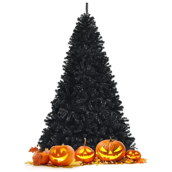 Sapin de Noël Artificiel 225 cm avec 1749 Rameaux Base Métallique Pliable Arbre de Noël à Charnières Facile à Installer Blanc Noir
