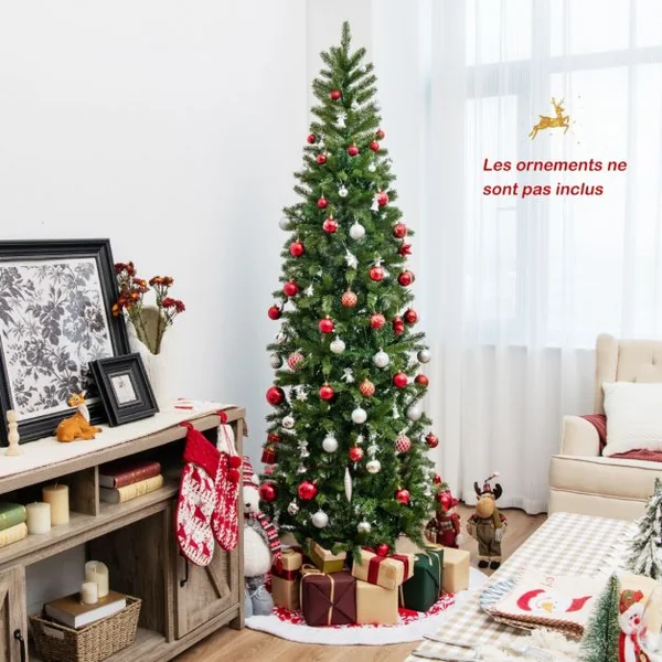 Sapin de Noël Artificiel 225 cm avec 350 Lumières LED 796 Rameaux 10 Modes d'Éclairage Décoration Support Métallique
