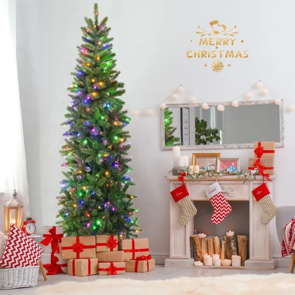 Sapin de Noël Artificiel 225 cm avec 350 Lumières LED 796 Rameaux 10 Modes d'Éclairage Décoration Support Métallique