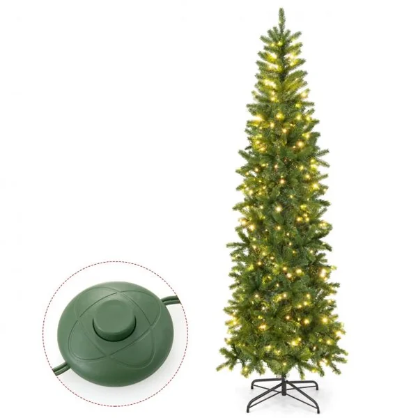 Sapin de Noël Artificiel 225 cm avec 350 Lumières LED 796 Rameaux 10 Modes d'Éclairage Décoration Support Métallique