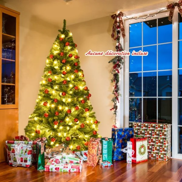 Sapin de Noël Artificiel 225CM Aiguilles en PVC avec 1346 Branches Pied Métallique Solide pour Maison Bureau Magasins Hôtels Vert