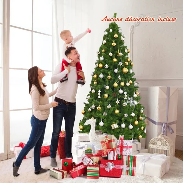 Sapin de Noël Artificiel 225CM Aiguilles en PVC avec 1346 Branches Pied Métallique Solide pour Maison Bureau Magasins Hôtels Vert