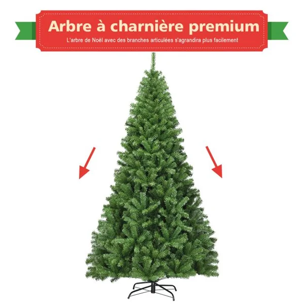 Sapin de Noël Artificiel 225CM Aiguilles en PVC avec 1346 Branches Pied Métallique Solide pour Maison Bureau Magasins Hôtels Vert