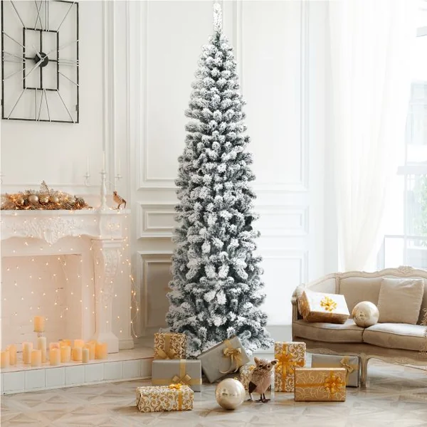 Sapin de Noël Artificiel 227CM Avec 641 Branches Floqué Charnières Arbre de Noël Installation Rapide