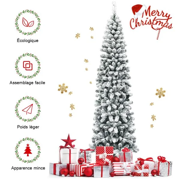 Sapin de Noël Artificiel 227CM Avec 641 Branches Floqué Charnières Arbre de Noël Installation Rapide