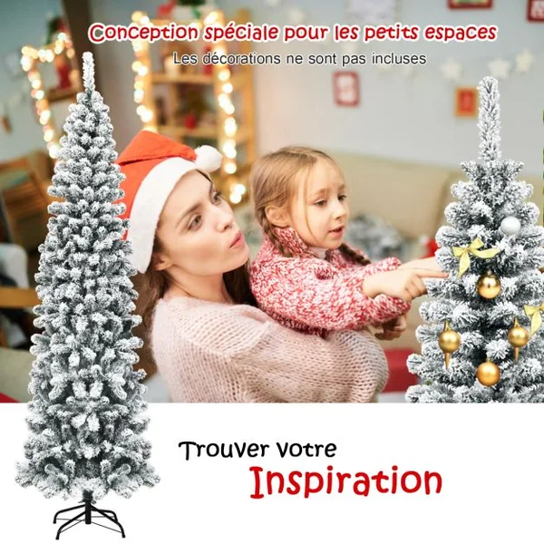 Sapin de Noël Artificiel 227CM Avec 641 Branches Floqué Charnières Arbre de Noël Installation Rapide