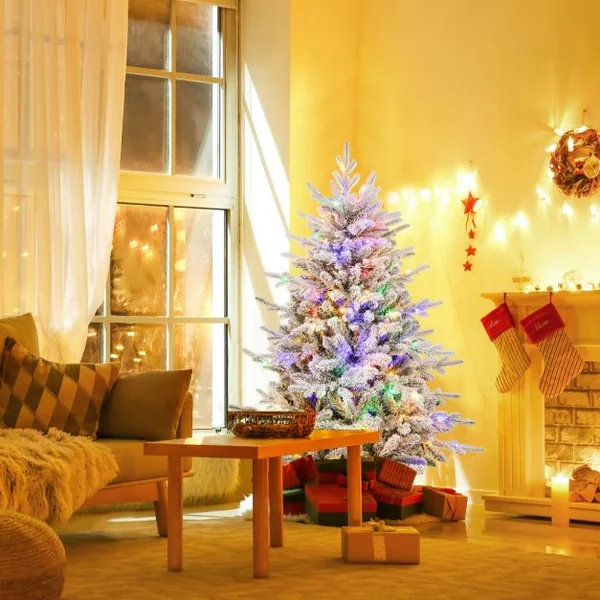 Sapin de Noël Artificiel 8 Modes d'Eclairage Lumières LED Multicolores Pointes de Branches en PVC et PE Haute de 135cm