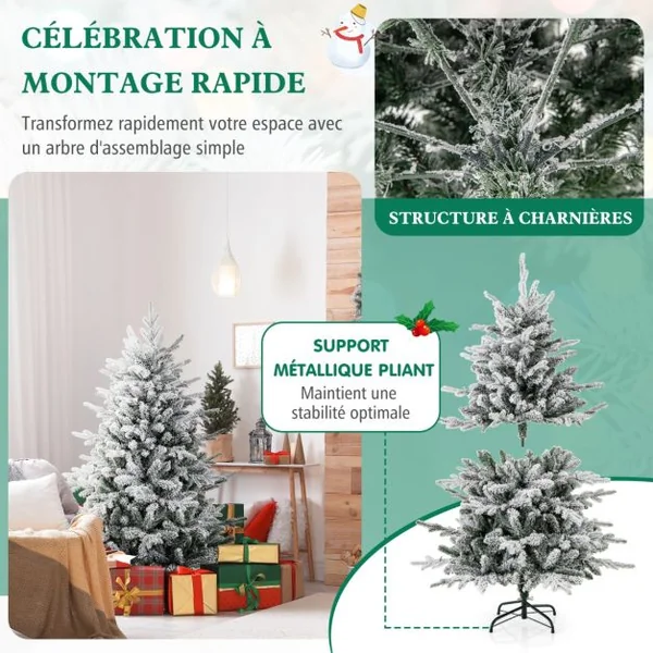 Sapin de Noël Artificiel 8 Modes d'Eclairage Lumières LED Multicolores Pointes de Branches en PVC et PE Haute de 135cm