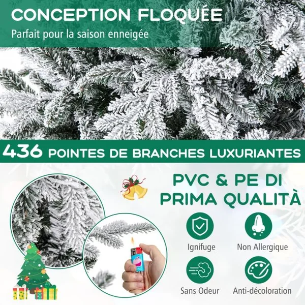 Sapin de Noël Artificiel 8 Modes d'Eclairage Lumières LED Multicolores Pointes de Branches en PVC et PE Haute de 135cm