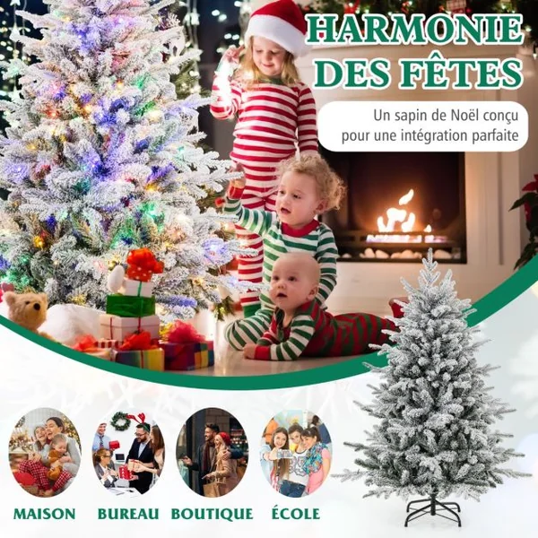 Sapin de Noël Artificiel 8 Modes d'Eclairage Lumières LED Multicolores Pointes de Branches en PVC et PE Haute de 135cm