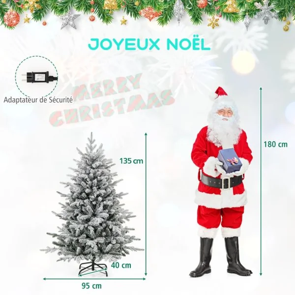 Sapin de Noël Artificiel 8 Modes d'Eclairage Lumières LED Multicolores Pointes de Branches en PVC et PE Haute de 135cm