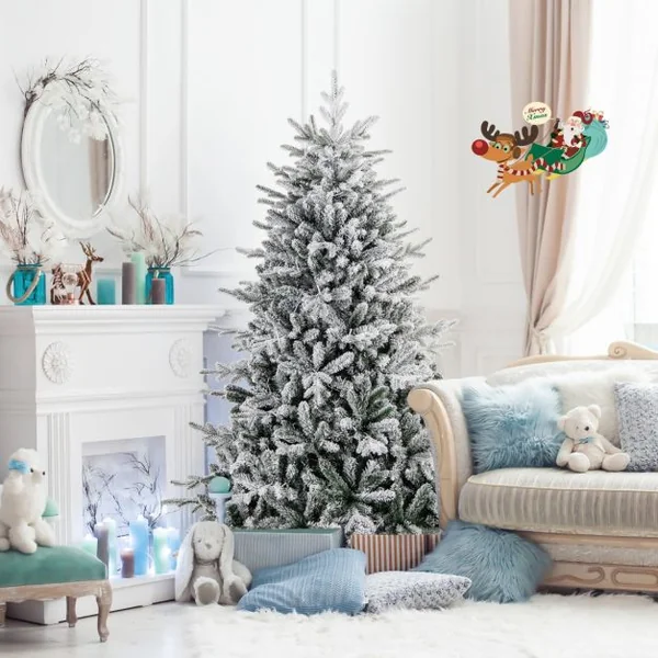 Sapin de Noël Artificiel 8 Modes d'Eclairage Lumières LED Multicolores Pointes de Branches en PVC et PE Haute de 186cm
