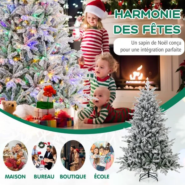 Sapin de Noël Artificiel 8 Modes d'Eclairage Lumières LED Multicolores Pointes de Branches en PVC et PE Haute de 186cm