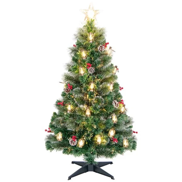 Sapin de Noël Artificiel avec 8 Modes d'Eclairage LED Blanc Chaud Fibres Optiques Pointes de Branches Aiguilles de Pin Hauteur de 150CM/180CM