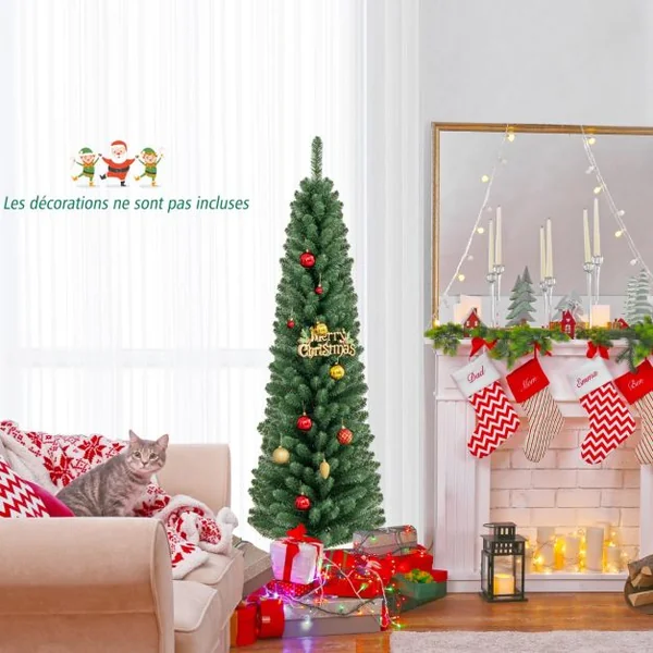 Sapin de Noël Artificiel avec Branches en Fil à Mémoire de Forme et Support en Métal Amélioré Installation Facile Décoration de Fêtes 150CM