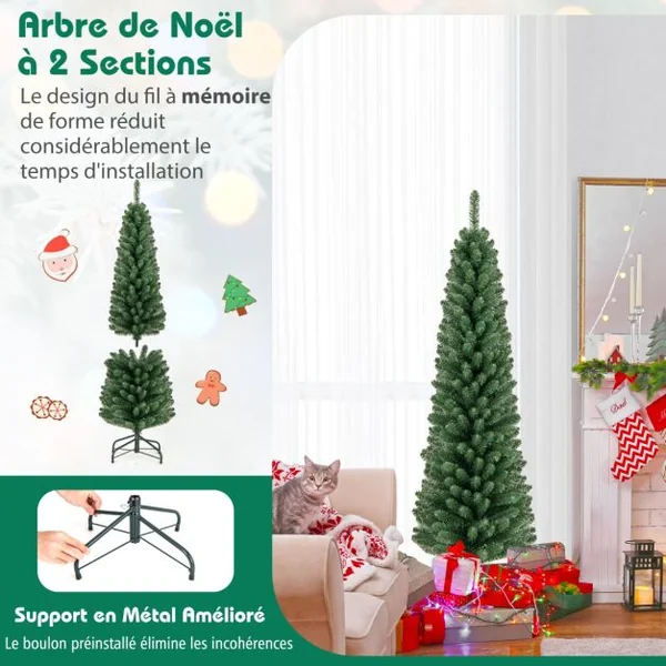 Sapin de Noël Artificiel avec Branches en Fil à Mémoire de Forme et Support en Métal Amélioré Installation Facile Décoration de Fêtes 150CM