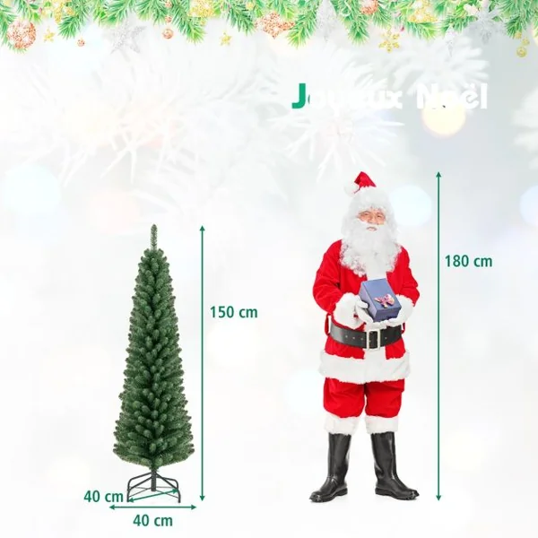 Sapin de Noël Artificiel avec Branches en Fil à Mémoire de Forme et Support en Métal Amélioré Installation Facile Décoration de Fêtes 150CM