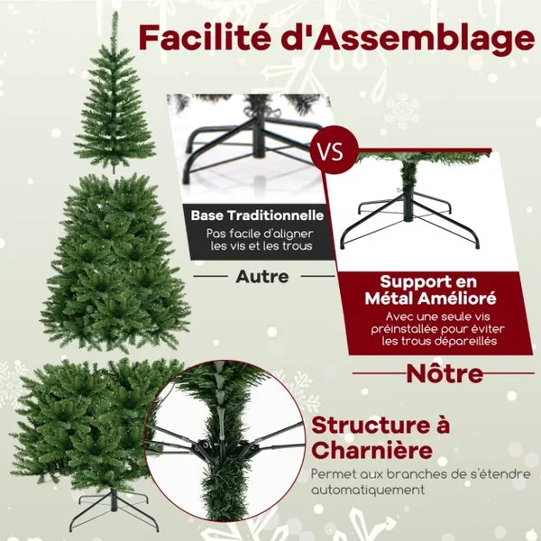 Sapin de Noël Artificiel d'Angle à 270° de 240 cm Sapin de Noël Pré-éclairé à Charnière 1137 Branches 360 Lumières LED Blanc Chaud