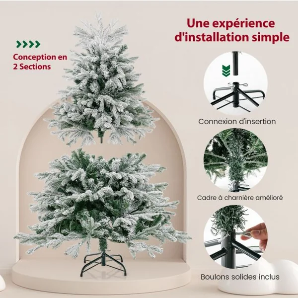 Sapin de Noël Artificiel de 135cm avec 688 Branches & 200 Lumières LED