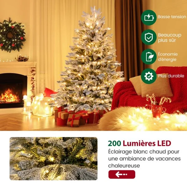 Sapin de Noël Artificiel de 135cm avec 688 Branches & 200 Lumières LED